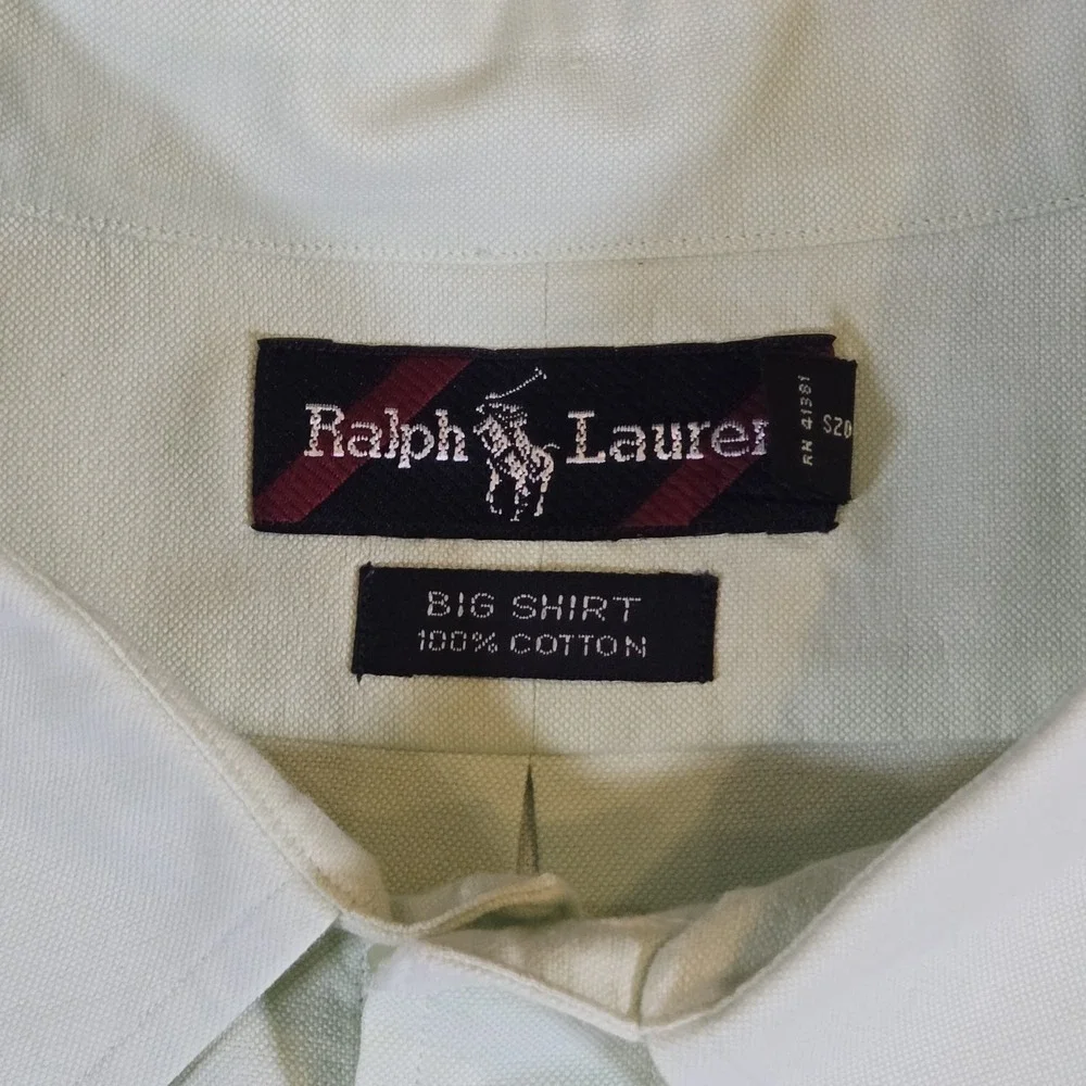 Polo Ralph Lauren Big Shirt Mens XL Fades Mint‎ Green Long Sleeve Pony Logo